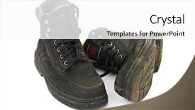  Presentation with old butcher shop - Beautiful theme featuring army winter safety - old shoes isolated on white backdrop and a white colored foreground