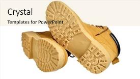  Presentation with clipping - Amazing slide deck having army winter safety - protective boots isolated on white backdrop and a  colored foreground