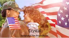  Presentation with usa flag - Slide set featuring army woman carrying son background and a red colored foreground