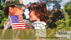  Presentation with veterans day - PPT theme consisting of army woman carrying son background and a gold colored foreground