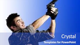  Presentation with shooting gun - Slide deck having army woman power - portrait of young soldier shooting background and a cobalt blue colored foreground