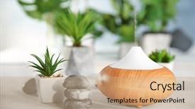  Presentation with diffuser - Presentation consisting of aroma - oil diffuser on blurred background background and a coral colored foreground
