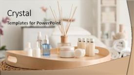  Presentation with spa salon - Colorful presentation enhanced with aroma - tray with beautiful spa composition backdrop and a light gray colored foreground