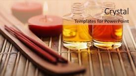  Presentation with oils - PPT theme consisting of aroma therapy - assorted oils and spa goods background and a coral colored foreground