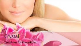  Presentation with health balance - Audience pleasing presentation design consisting of closeup portrait of attractive female in spa with pink orchid flower pretty woman with luxury natural makeup good looking girl beauty treatment aromatherapy health care zen balance concept backdrop and a coral colored foreground