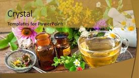  Presentation with tea cup - Colorful theme enhanced with naturopathy - cup of herbal tea backdrop and a gold colored foreground