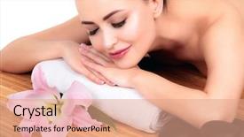  Presentation with spa salon - PPT theme consisting of natures sensual therapy - young pretty woman background and a coral colored foreground