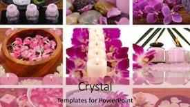  Presentation with aromatherapy - PPT theme featuring aromatherapy and spa collage background and a coral colored foreground