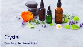  Presentation with aromatherapy oil - Beautiful presentation theme featuring aromatherapy oil with fresh herbs backdrop and a sky blue colored foreground