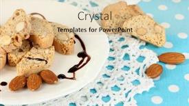  Presentation with tablecloth - PPT layouts featuring aromatic cookies cantuccini on plate with cup of coffee on blue tablecloth close-up background and a lemonade colored foreground