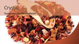  Presentation with dry fruits - Presentation theme enhanced with indian flowers - aromatic dry tea with fruits background and a coral colored foreground