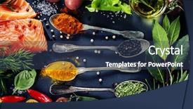  Presentation with healthy food - Audience pleasing presentation theme consisting of alimente - delicious portion of fresh salmon backdrop and a ocean colored foreground