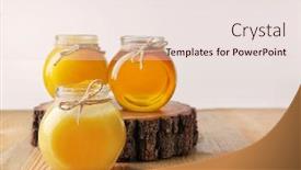  Presentation with honey - PPT layouts with aromatic honey in glass jars on table against light wall background and a lemonade colored foreground