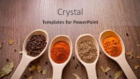  Presentation with powder - Colorful presentation theme enhanced with aromatic-powder-spices-on-spoons backdrop and a coral colored foreground