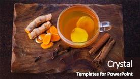  Presentation with healthy eating - Slide set consisting of aromatic turmeric tea with cinnamon background and a wine colored foreground