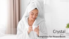  Presentation with drinking contraceptives pharmacy and healthcare - Beautiful presentation featuring arousal - morning of young beautiful woman backdrop and a light gray colored foreground