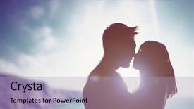  Presentation with couple kiss - Theme having arousal - silhouettes of a loving couple background and a light blue colored foreground