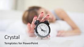  Presentation with alarm - PPT theme consisting of arousal - sleepy woman in bed switching background and a sky blue colored foreground
