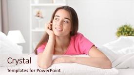  Presentation with light - Cool new presentation design with arousal - young beautiful woman awaking backdrop and a lemonade colored foreground