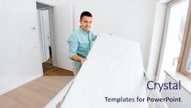  Presentation with mattress - Colorful slide deck enhanced with arranged - parenthood fatherhood and nursery concept backdrop and a sky blue colored foreground