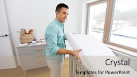  Presentation with mattress - Presentation having arranged - parenthood fatherhood and nursery concept background and a coral colored foreground