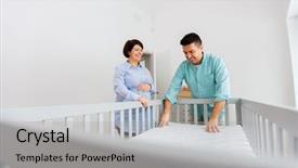  Presentation with mattress - Slide deck consisting of arranged - pregnancy family and nursery concept background and a light gray colored foreground