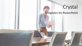  Presentation with conference table - Slide set consisting of arranged - young businesswoman arranging documents background and a  colored foreground