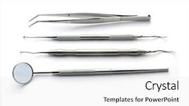  Presentation with dental - Presentation having arranged dental instruments on white background and a white colored foreground