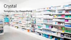  Presentation with pharmacy - PPT theme with arranged in shelves at pharmacy background and a white colored foreground