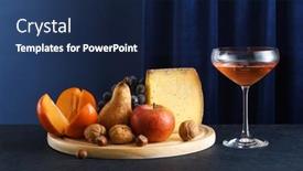  Presentation with blue rose - Slide set enhanced with arrangement-of-cheese-fruits-glass background and a navy blue colored foreground