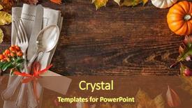  Presentation with cutlery - PPT theme enhanced with arrangement of colorful fall background and a tawny brown colored foreground