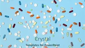  Presentation with capsules - Presentation design featuring arrangement-of-many-pills background and a light blue colored foreground