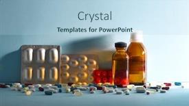  Presentation with medicines - Slide set enhanced with arrangement-of-medicines-on-blue background and a light blue colored foreground