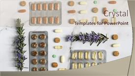  Presentation with capsules - PPT theme consisting of arrangement-of-organic-pills-tablets background and a  colored foreground