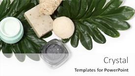  Presentation with palm leaves - Presentation theme with arrangement-of-skin-care-products background and a white colored foreground