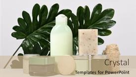  Presentation with palm leaves - Colorful presentation enhanced with arrangement-of-skin-care-products backdrop and a coral colored foreground