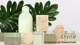  Presentation with palm leaves - Slide deck having arrangement-of-skin-care-products background and a lemonade colored foreground