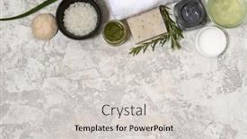  Presentation with skin care - PPT layouts having arrangement-of-skin-care-products background and a light gray colored foreground