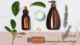  Presentation with skin care - Theme having arrangement-of-skin-care-products background and a coral colored foreground