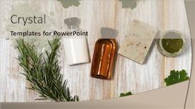  Presentation with skincare - PPT theme having arrangement-of-skincare-products background and a soft green colored foreground