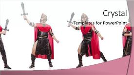  Presentation with gladiator - Beautiful presentation design featuring arrasment - gladiator holding sword isolated backdrop and a cool aqua colored foreground