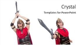  Presentation with gladiator - Cool new presentation design with arrasment - gladiator holding sword isolated backdrop and a white colored foreground