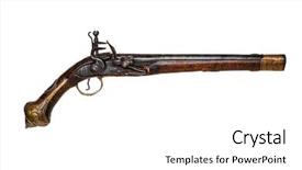  Presentation with gun - PPT layouts having arrasment - massive firelock gun with brass background and a white colored foreground