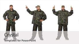  Presentation with young - Slides with arrasment - young man in soldier uniform background and a  colored foreground