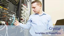  Presentation with data center - Theme featuring array - network engineer admin at data background and a sky blue colored foreground