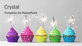  Presentation with cupcakes - Colorful theme enhanced with array - row of colorful cupcakes backdrop and a light gray colored foreground