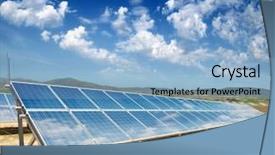  Presentation with solar panels - Presentation theme consisting of array - solar panels on the hilly background and a light blue colored foreground