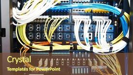  Presentation with cables - Amazing presentation design having array - technology equipment with optical fibre backdrop and a tawny brown colored foreground