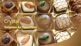  Presentation with array - Cool new presentation theme with choco balls - array of chocolates backdrop and a tawny brown colored foreground