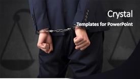  Presentation with justice - PPT theme with arrested businessman in handcuffs background and a dark gray colored foreground